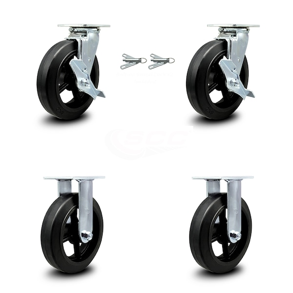 Service Caster 8 Inch Rubber on Steel Caster Set with 2 Brakes/Swivel Lock 2 Rigid SCC SCC-30CS820-RSB-TLB-BSL-2-R-2 - main